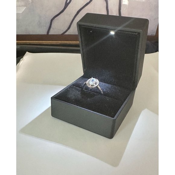 Lovely Floating Halo Oval Aquamarine Gemstone Ring with Diamond Accent - .925 - Picture 8 of 8